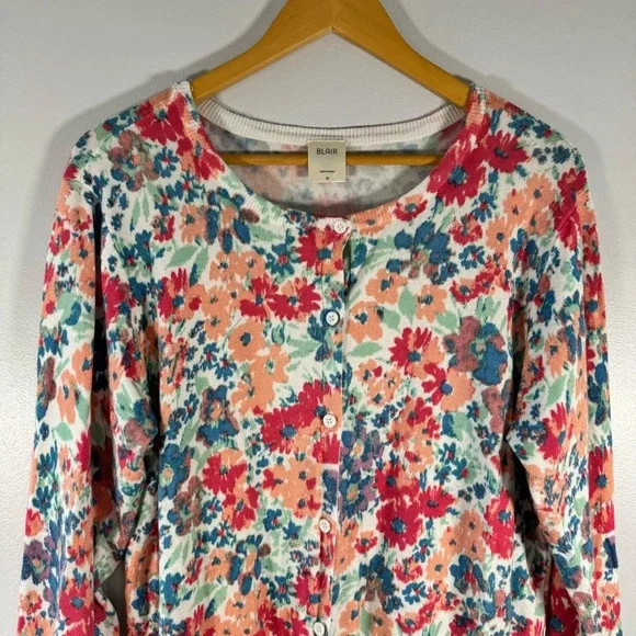 Blair Bright Floral Lightweight Button Cardigan Women's Size Medium - Picture 2 of 8